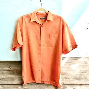 Men’s Cubavera Orange Short Sleeve Shirt w/ Tropical Leaves Pattern Size Medium